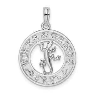 Sterling Silver Polished Turks and Caicos Circle with Gecko Pendant travel charm